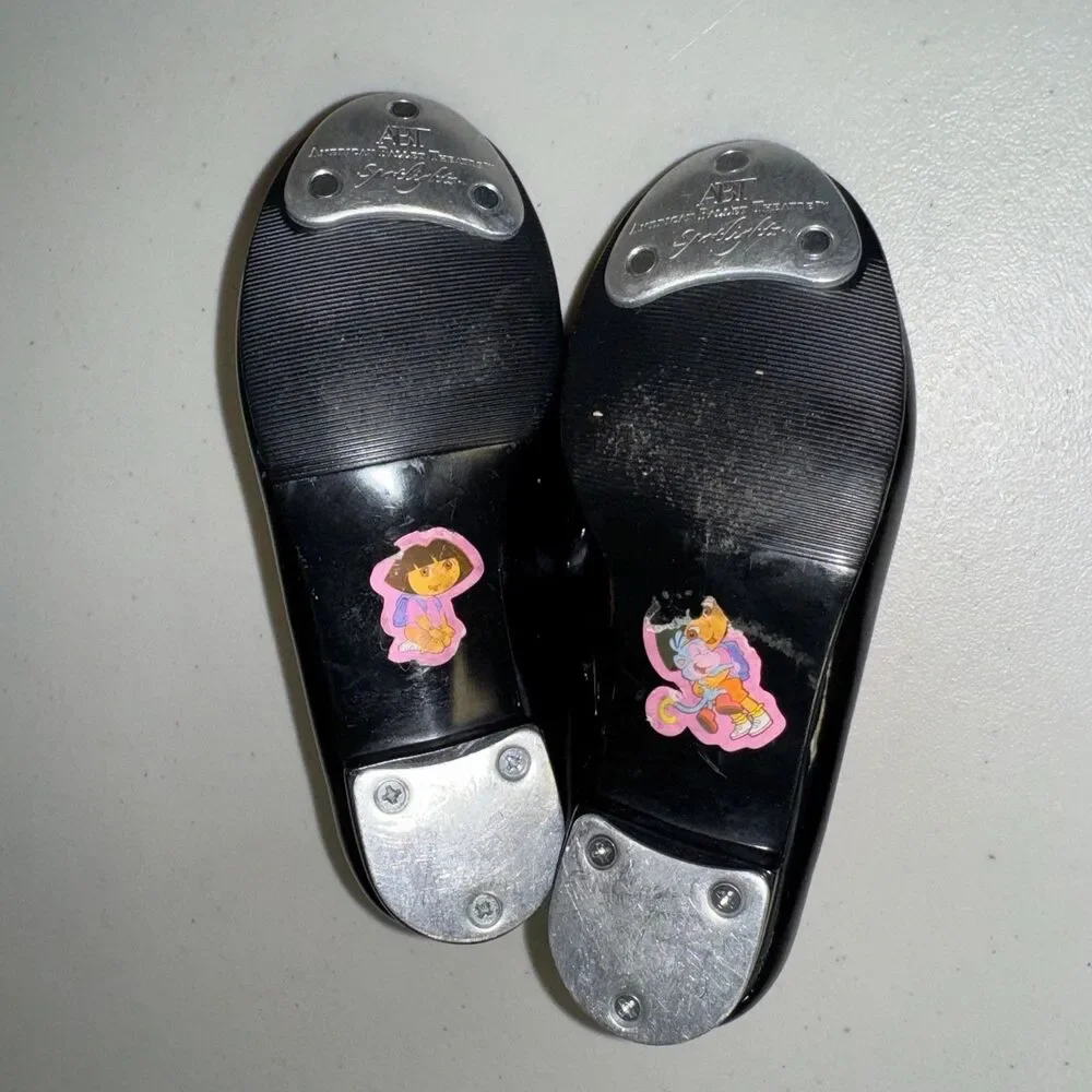 Tap Shoes Girls 9 Black Patent Leather Dance Class Recital Performance Hoofing